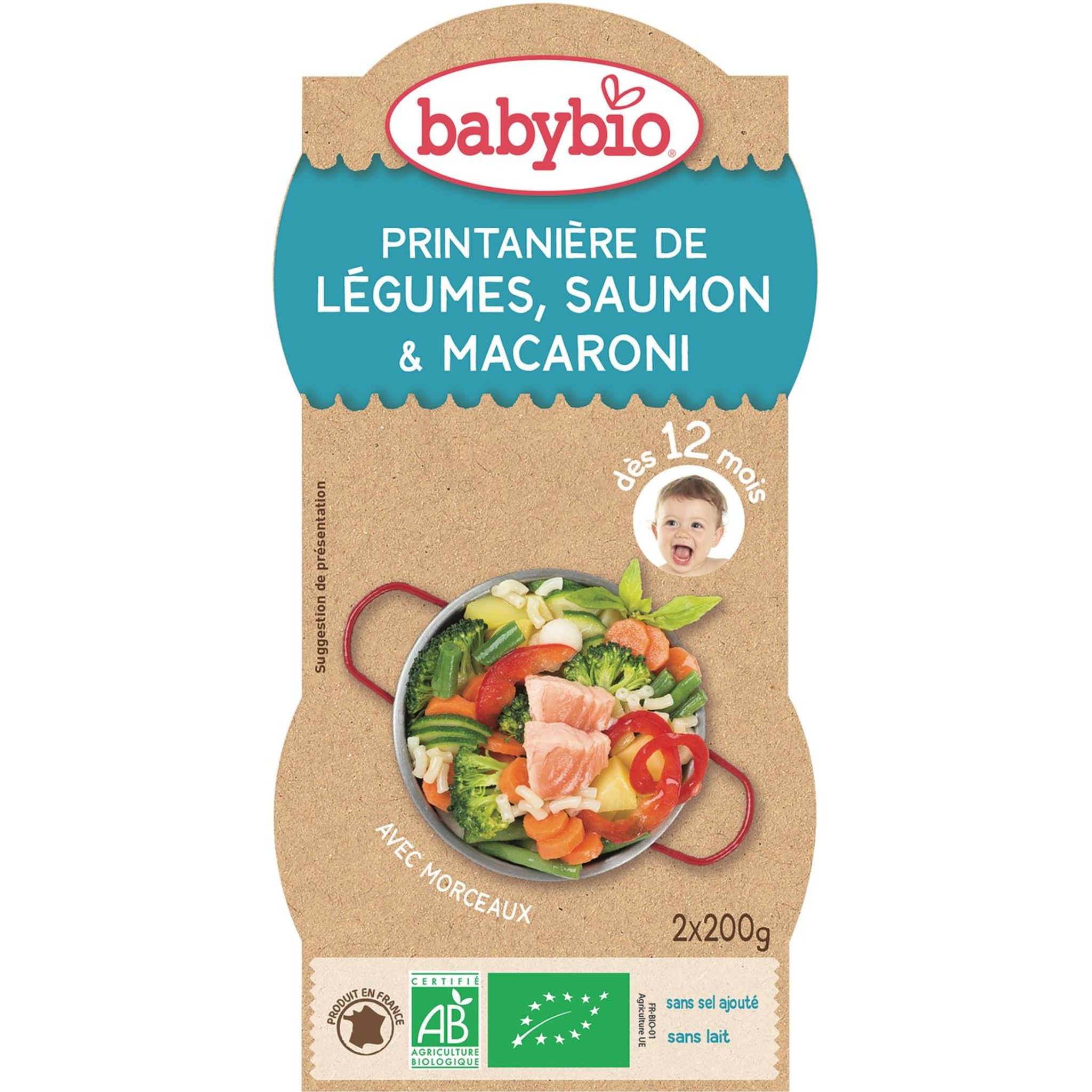 BABYBIO BOL LEG SAUM MACARONI 2X200G - DES 12 MOIS